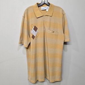 Vintage Irvine Park Polo Shirt Men Large Brown Rugby Argyle‎ 50s Mod Rockabilly